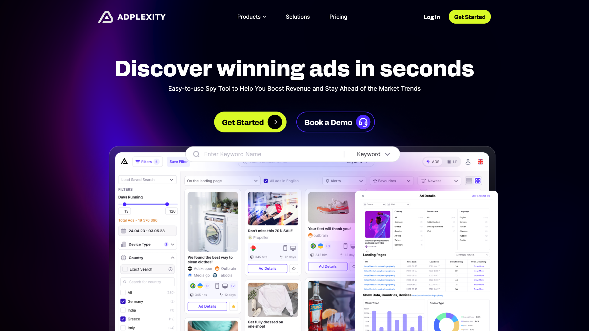 Screenshot of the AdPlexity website
