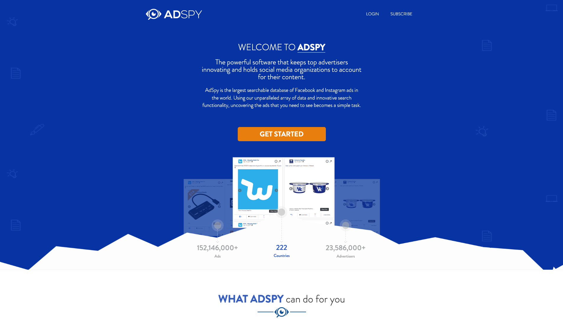 Screenshot of the Adspy website