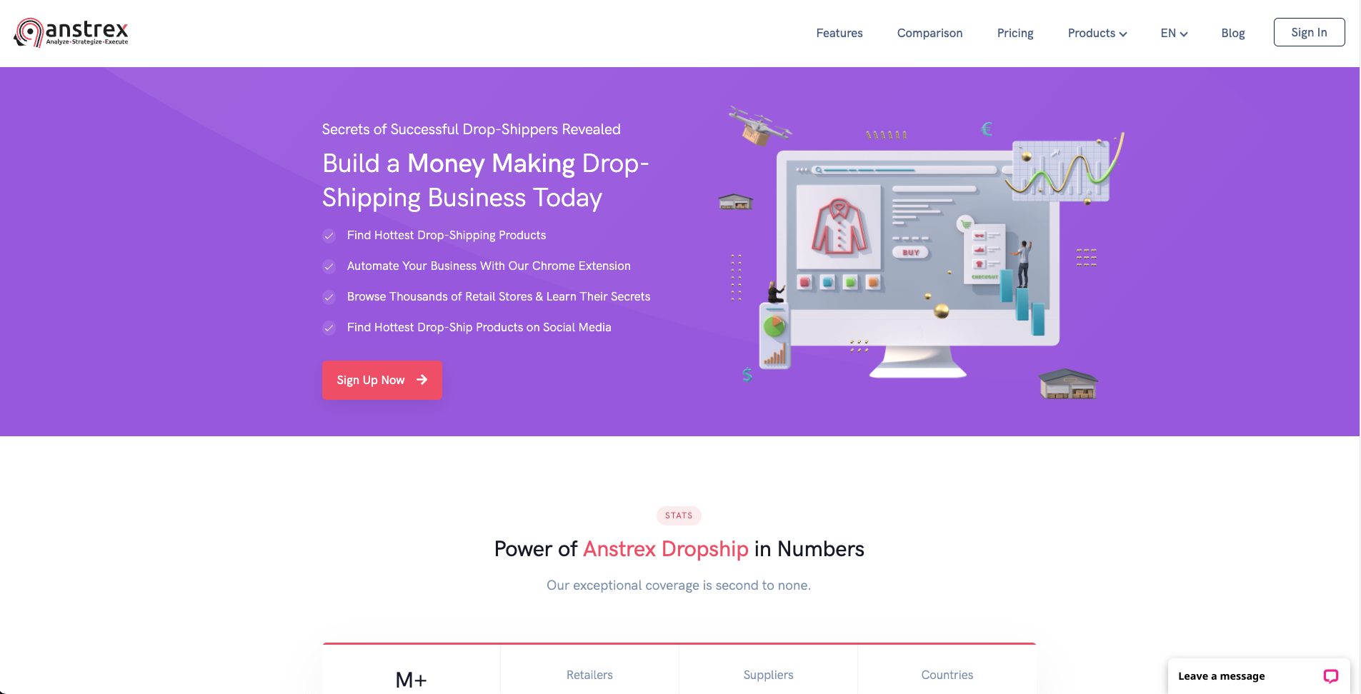 Screenshot of the Anstrex Dropship website