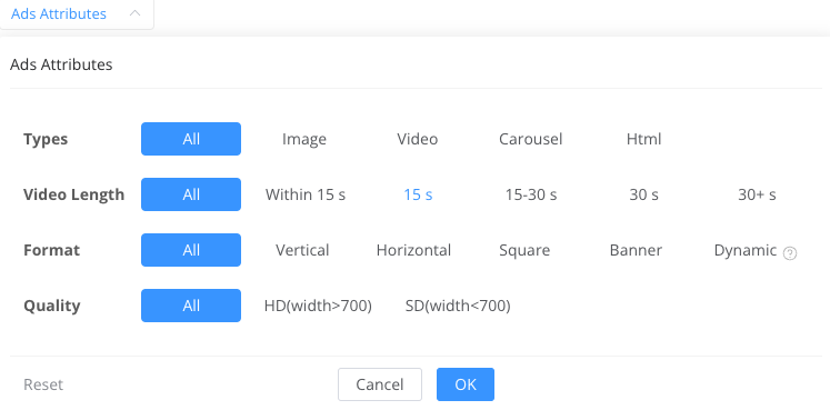Ads Attributes Filter