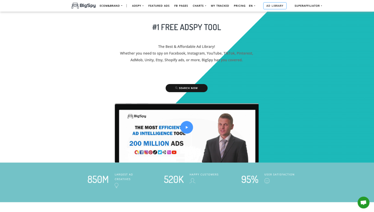 Screenshot of the BigSpy website