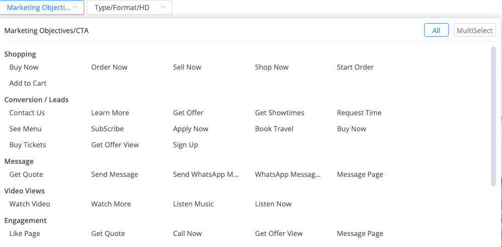 Marketing Objectives Filter