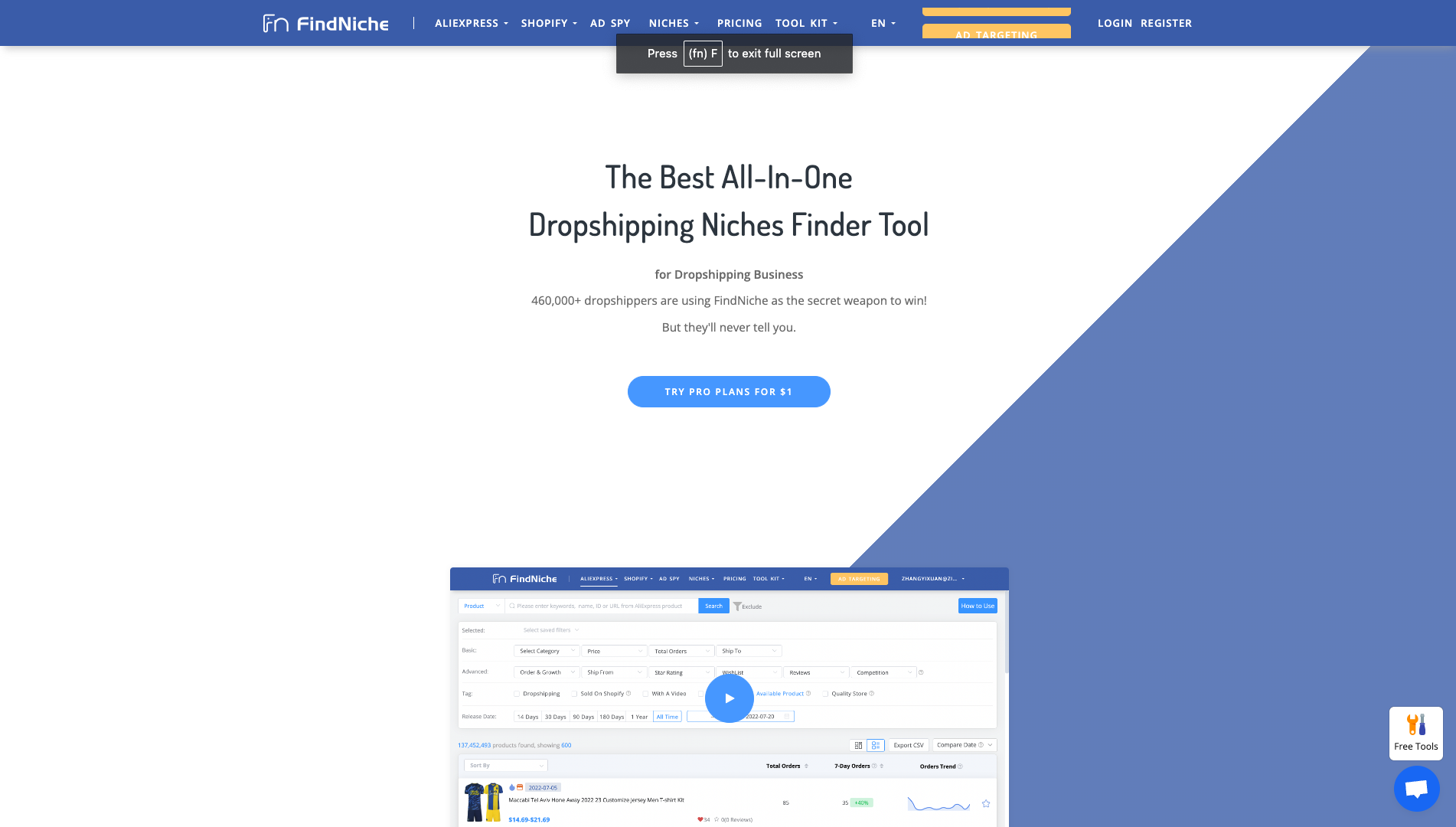 Screenshot of the FindNiche website