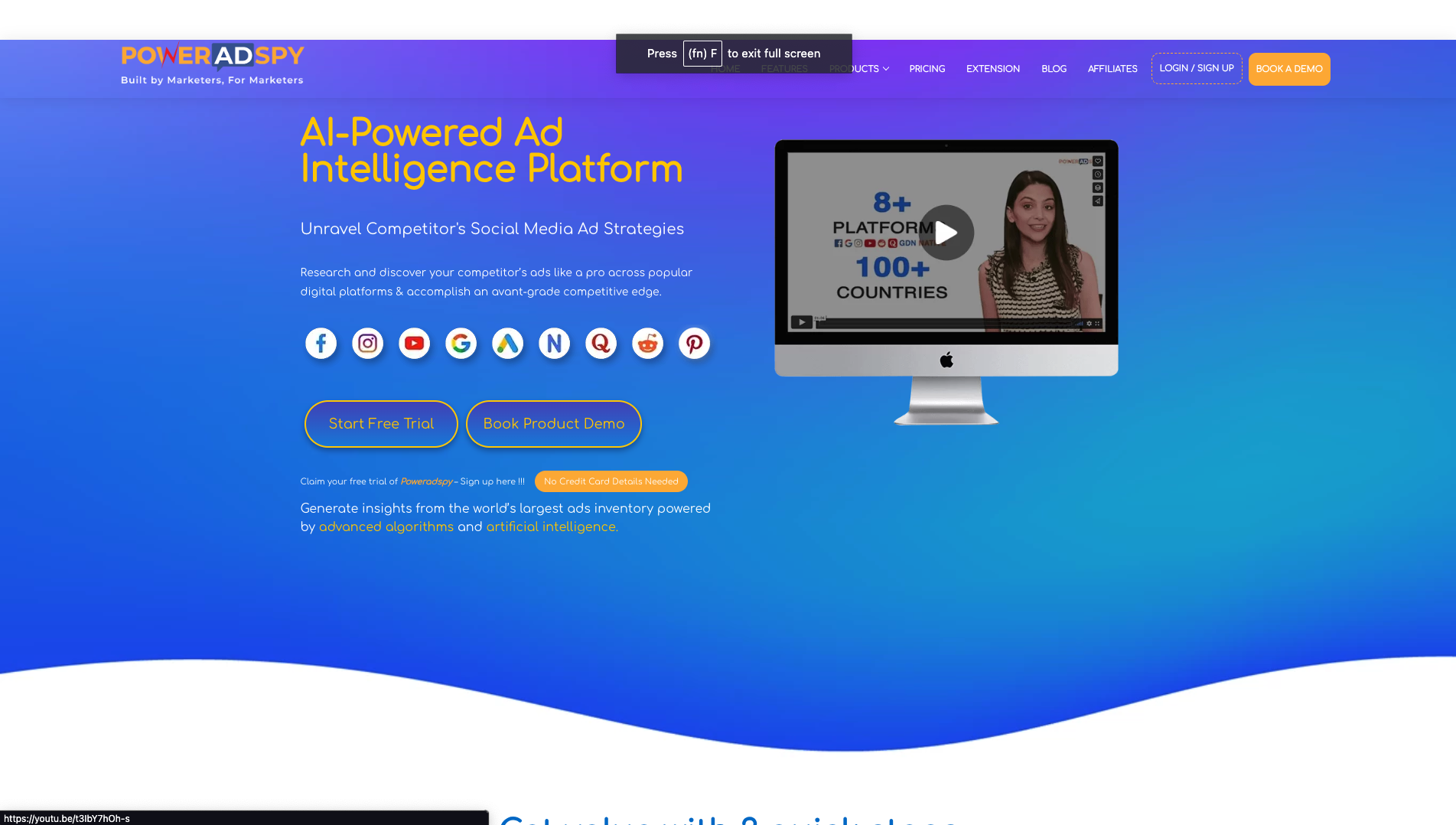 Screenshot of the PowerAdSpy website