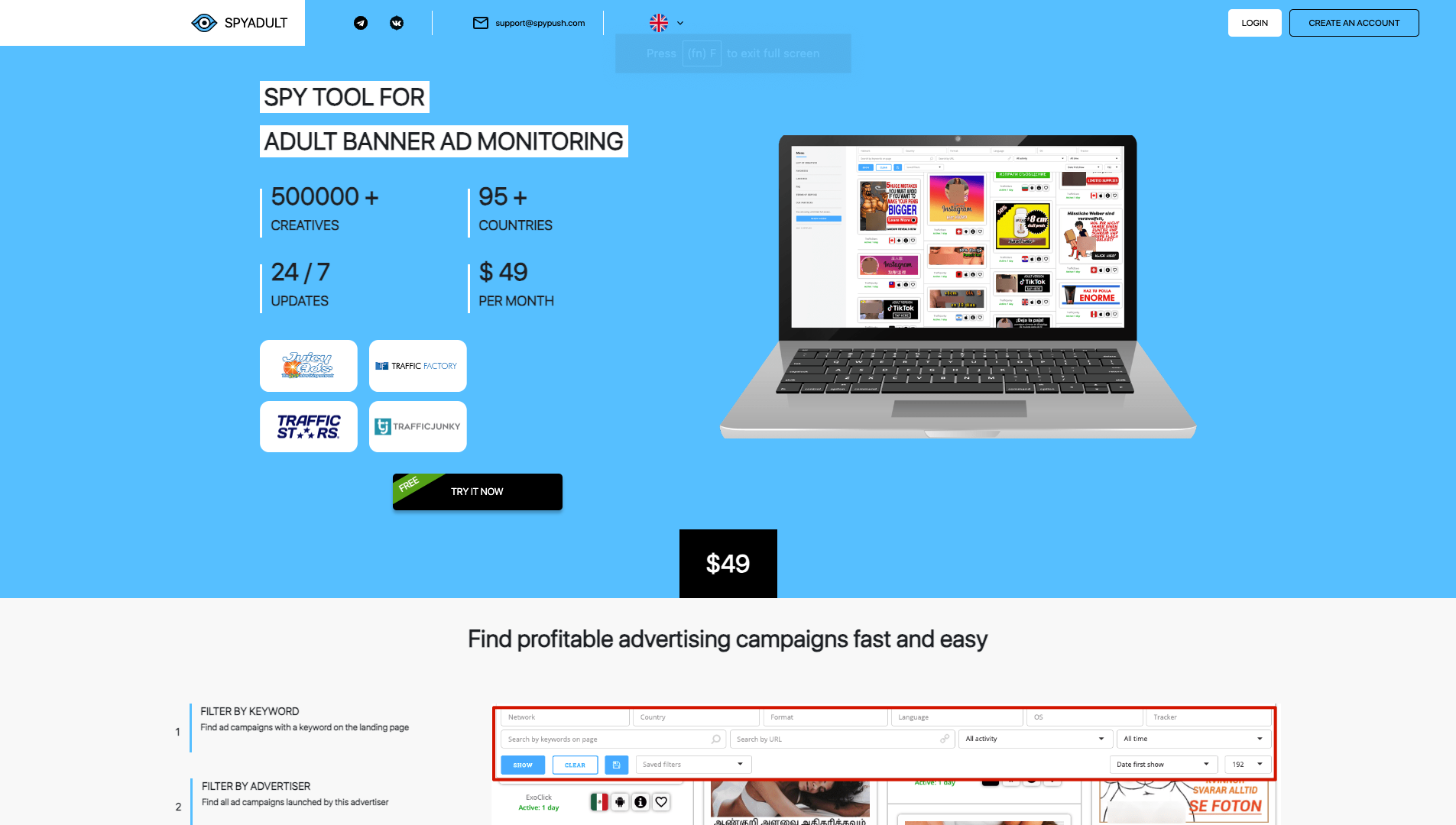 Screenshot of the SpyAdult website