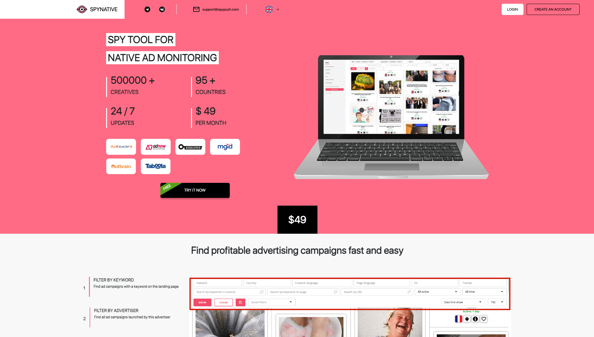 Screenshot of the SpyNative website