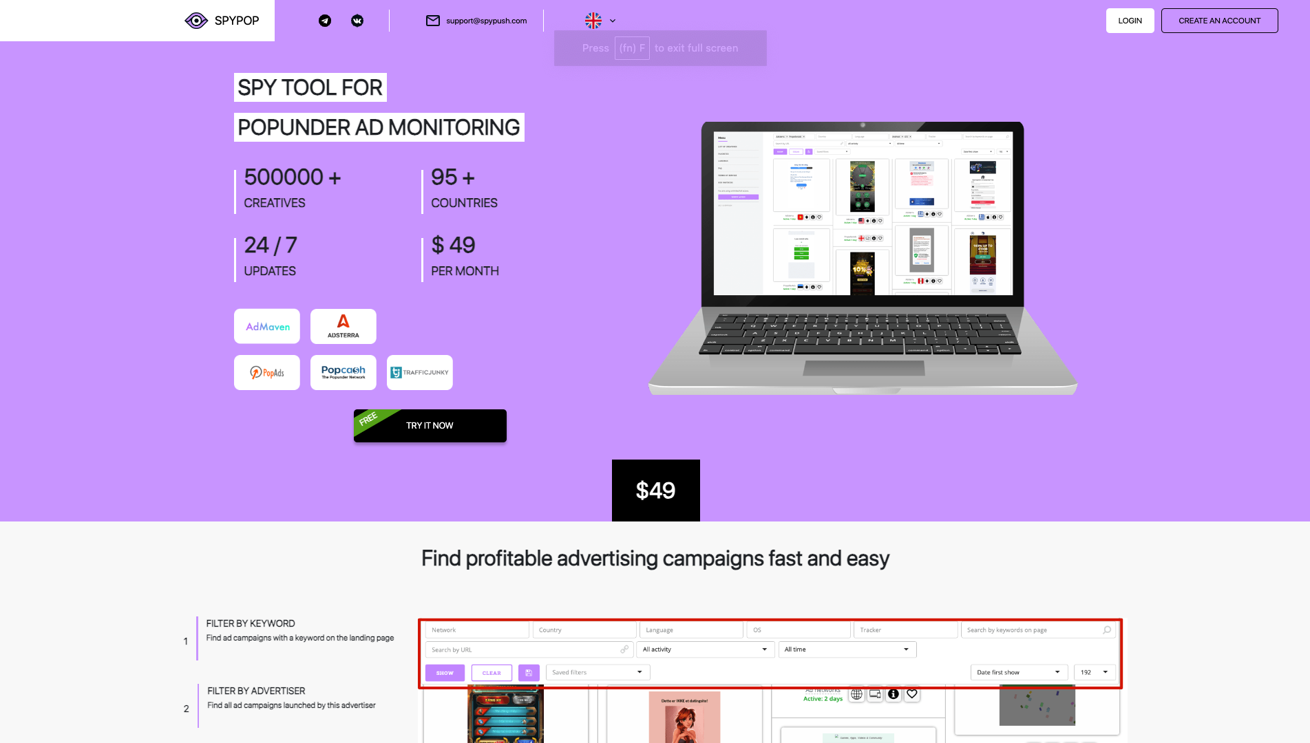 Screenshot of the SpyPop website